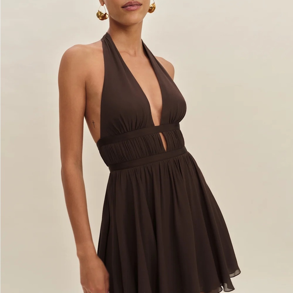Elegant Brown Halter Dress